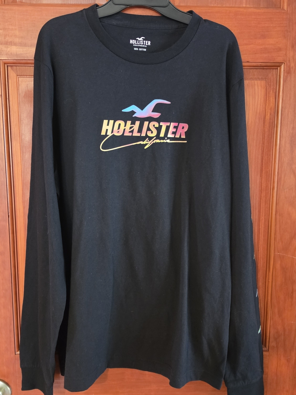 Hollister Black Long Sleeve Tee with Rainbow Gradient Logo